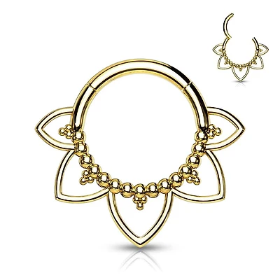 Surgical Steel Gold PVD Floral Tribal Hinged Septum Ring Hoop Clicker