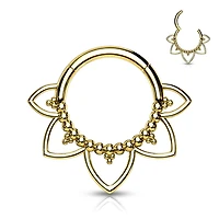 Surgical Steel Gold PVD Floral Tribal Hinged Septum Ring Hoop Clicker
