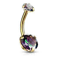 Surgical Steel Gold PVD Internally Threaded Belly Ring Vitrail Medium CZ Gems