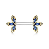 Surgical Steel Gold PVD Petal Nipple Ring Barbell with Blue CZ