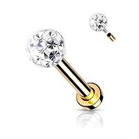 Surgical Steel Internally Threaded Gold PVD White CZ Epoxy Coated Shamballa Labret