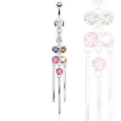 Surgical Steel Multi Color Rainbow Long Chandelier Chimes Dangling Belly Button Navel Ring