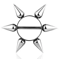 Surgical Steel Multi Long 12mm Spikes Nipple Ring Shield Barbell