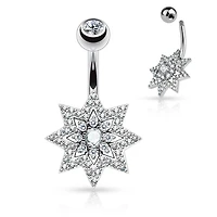 Surgical Steel Multi Macro Pave CZ Sunburst Belly Button Navel Ring