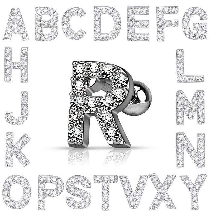 Surgical Steel Paved Ball Back Initial Letter Ear Cartilage Tragus Helix Stud