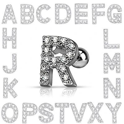 Surgical Steel Paved Ball Back Initial Letter Ear Cartilage Tragus Helix Stud