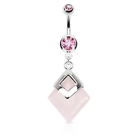 Surgical Steel Pink Rose Quartz Semi Precious Organic Stone Belly Button Navel Ring Dangle