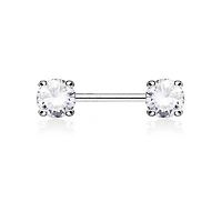 Surgical Steel Prong Double Round White CZ Nipple Ring Barbell