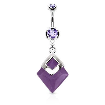 Surgical Steel Purple Amethyst Agate Semi Precious Organic Stone Belly Button Navel Ring Dangle