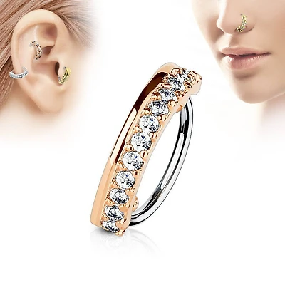 Surgical Steel Rose Gold Plated Line CZ Easy Bend Multi Use Hoop