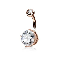 Surgical Steel Rose Gold Plated Prong White CZ Classic Belly Button Ring