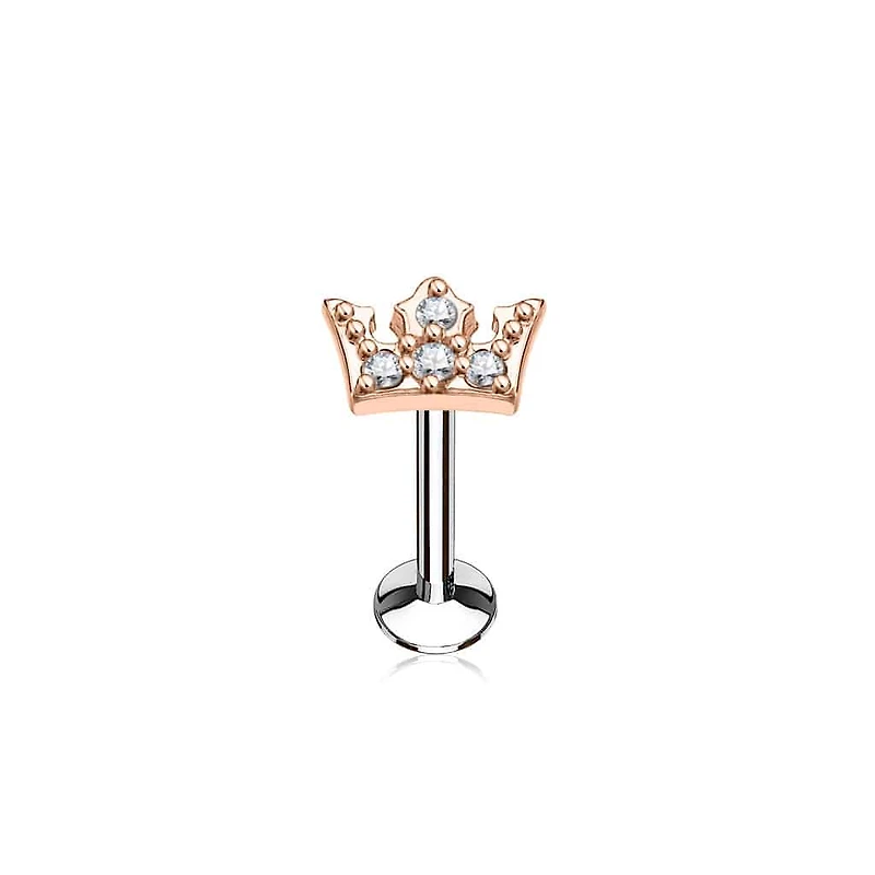 Surgical Steel Rose Gold Plated White CZ Crown Labret