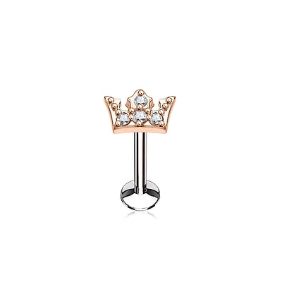 Surgical Steel Rose Gold Plated White CZ Crown Labret