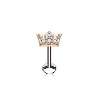Surgical Steel Rose Gold Plated White CZ Crown Labret