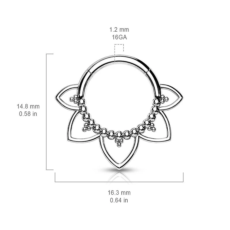 Surgical Steel Rose Gold PVD Floral Tribal Hinged Septum Ring Hoop Clicker