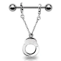 Surgical Steel Single Police Handcuff Dangle Nipple Ring Barbell