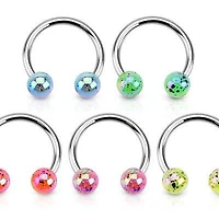 Surgical Steel Splash Paint Glitter Horseshoe Barbells with Acrylic Balls