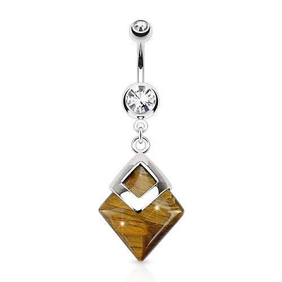 Surgical Steel Tiger's Eye Semi Precious Organic Stone Belly Button Navel Ring Dangle
