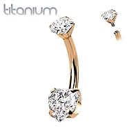 Implant Grade Titanium Rose Gold PVD Internally Threaded White Heart CZ Belly Ring