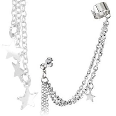 CZ Gem Stud Earrings with Star Dangle Chain Ear Cuff
