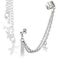 CZ Gem Stud Earrings with Star Dangle Chain Ear Cuff