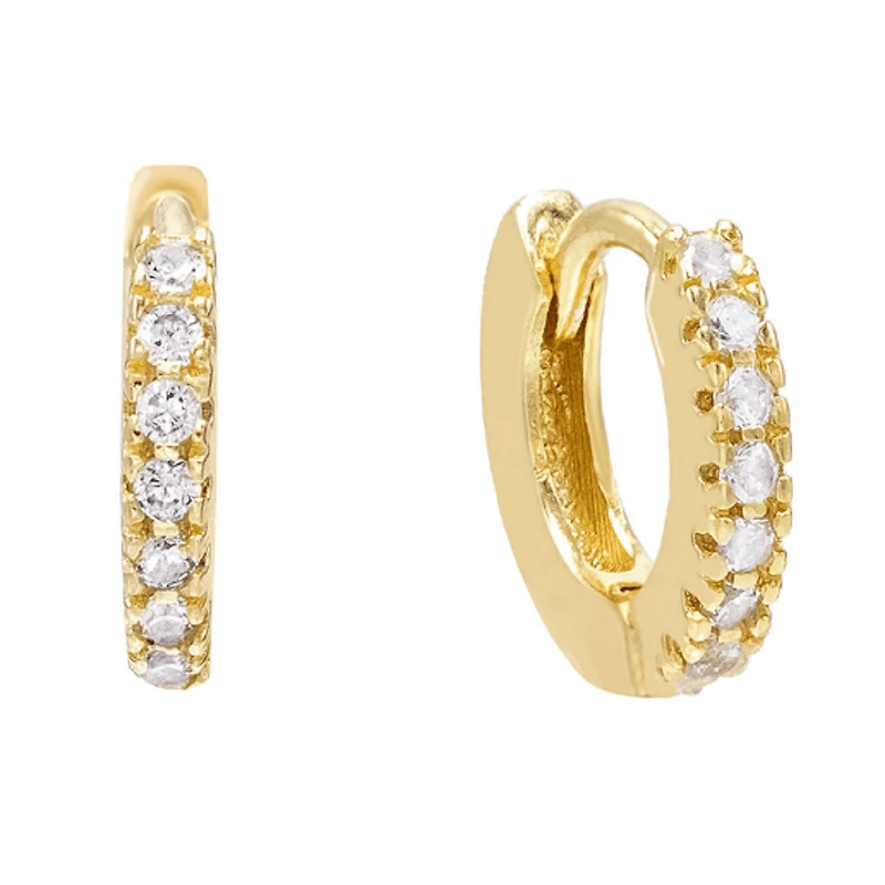 Pair of 925 Sterling Silver Gold PVD White CZ Gem Minimal Hinged Huggy Hoop Earrings