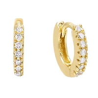 Pair of 925 Sterling Silver Gold PVD White CZ Gem Minimal Hinged Huggy Hoop Earrings