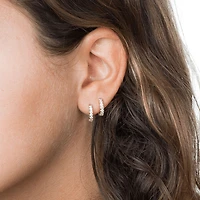 Pair of 925 Sterling Silver Rose Gold PVD White CZ Gem Minimal Hinged Huggy Hoop Earrings