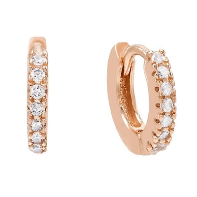 Pair of 925 Sterling Silver Rose Gold PVD White CZ Gem Minimal Hinged Huggy Hoop Earrings