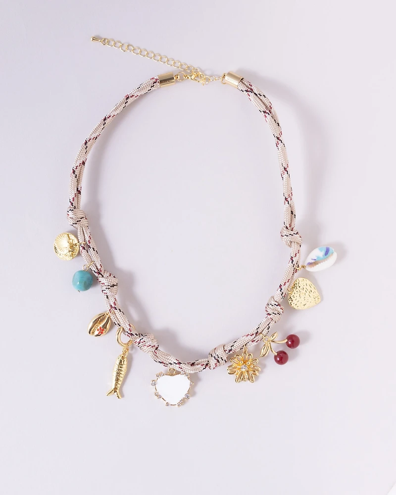 16K Plated Cord Charms Necklace
