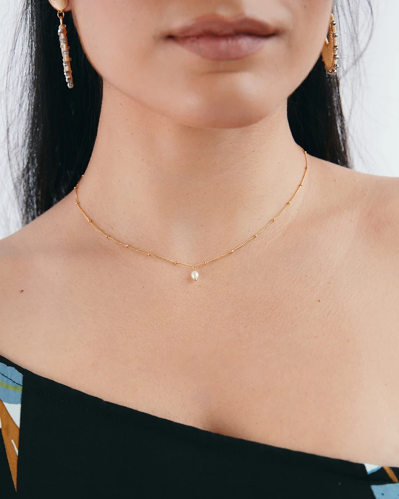 18K Plated Pearl Times Necklace