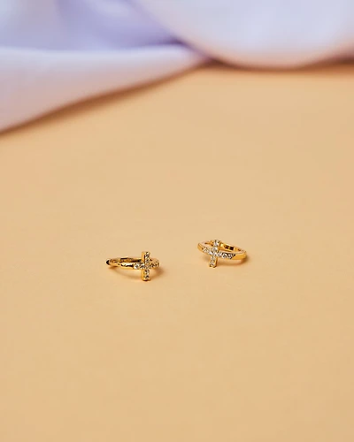16K Plated Cross Hoop