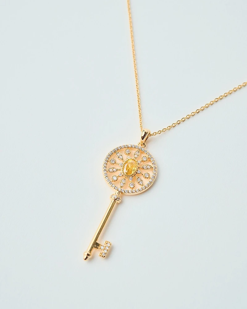 18K Plated Llave Long Necklace
