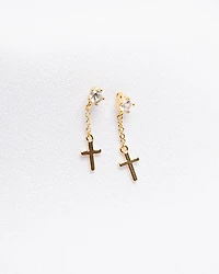 18K Plated Dangling Cross Post Earrings