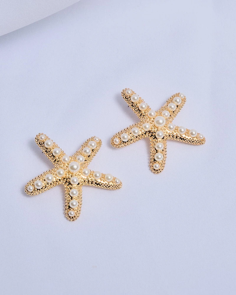 16K Plated Pearly Star Earrings