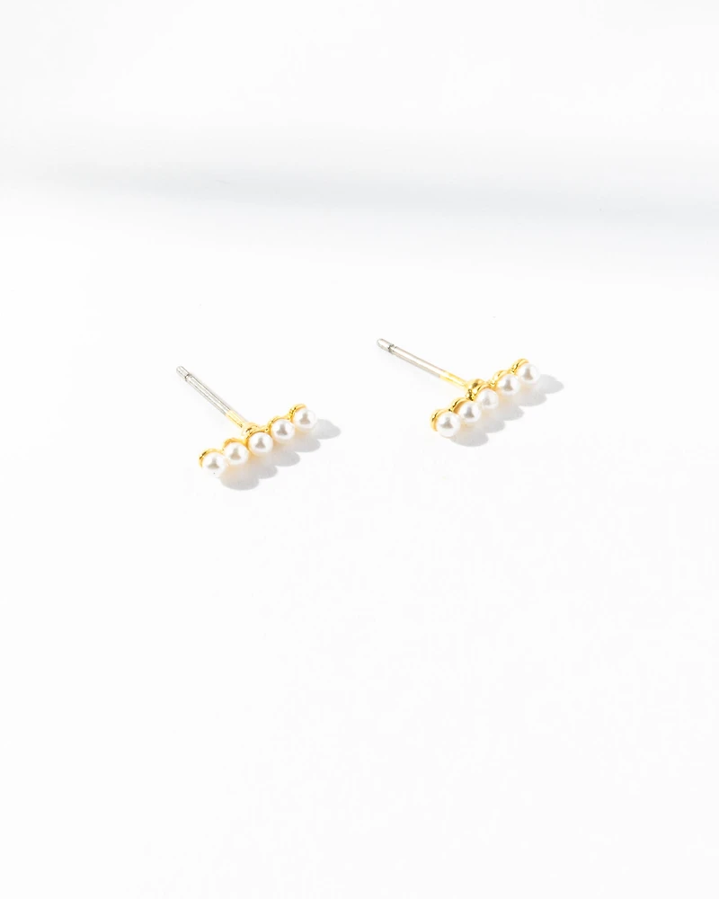 18K Plated Pearl Line Earrings