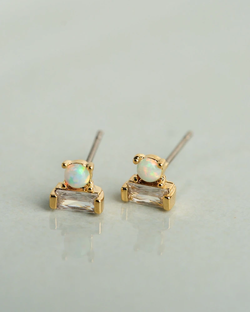 18K Plated Opal & Crystal Stud Earrings