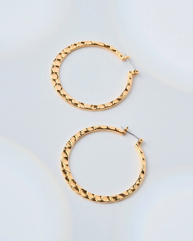 16K Plated Natural Hammered Hoops