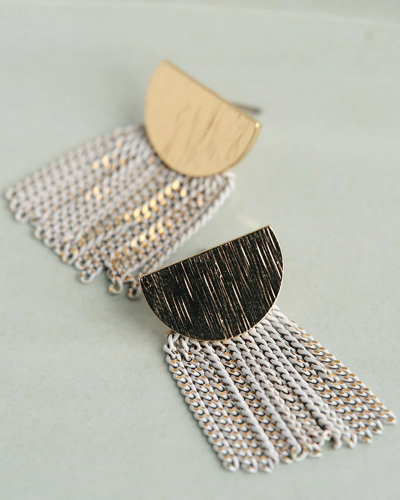 16K Plated Fringed Half Moon Earrings