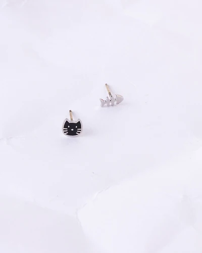 Cat & Fish Post Earrings