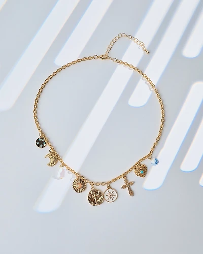 16K Plated Tracks Charm Necklace