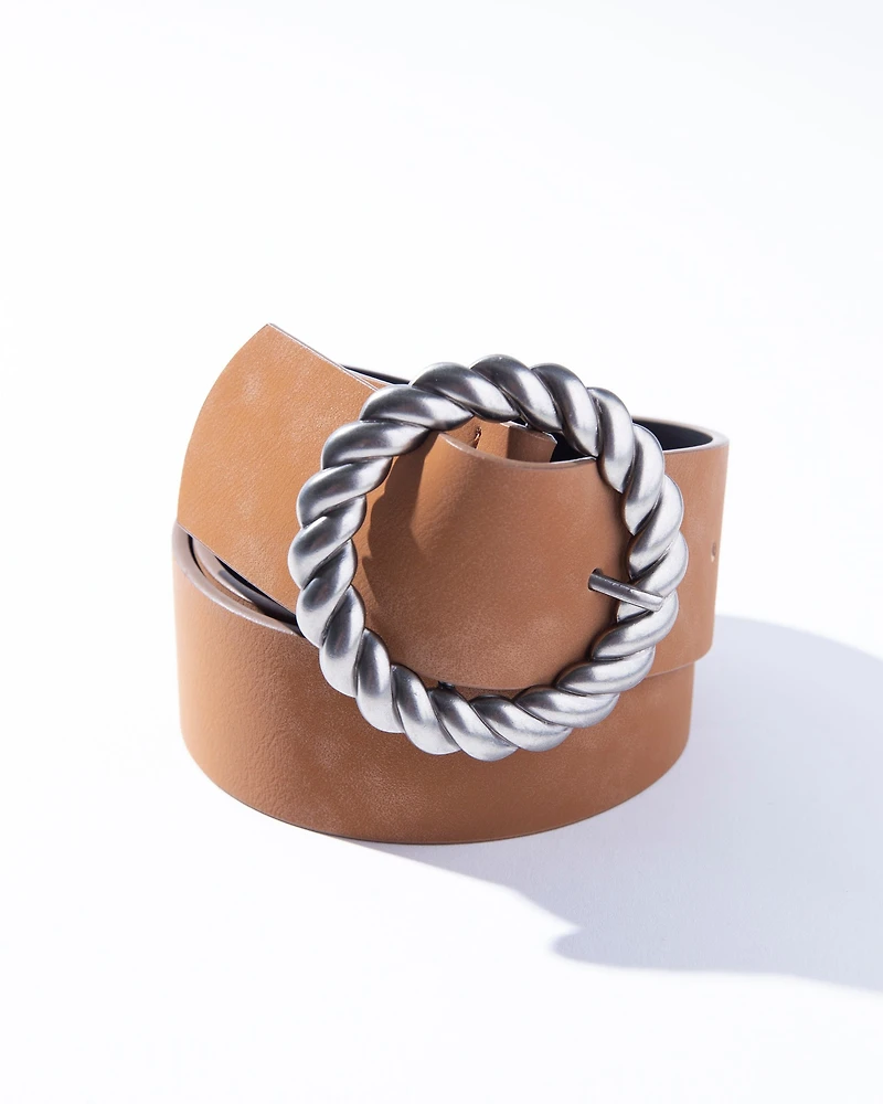 Twisty Buckle Leather Belt