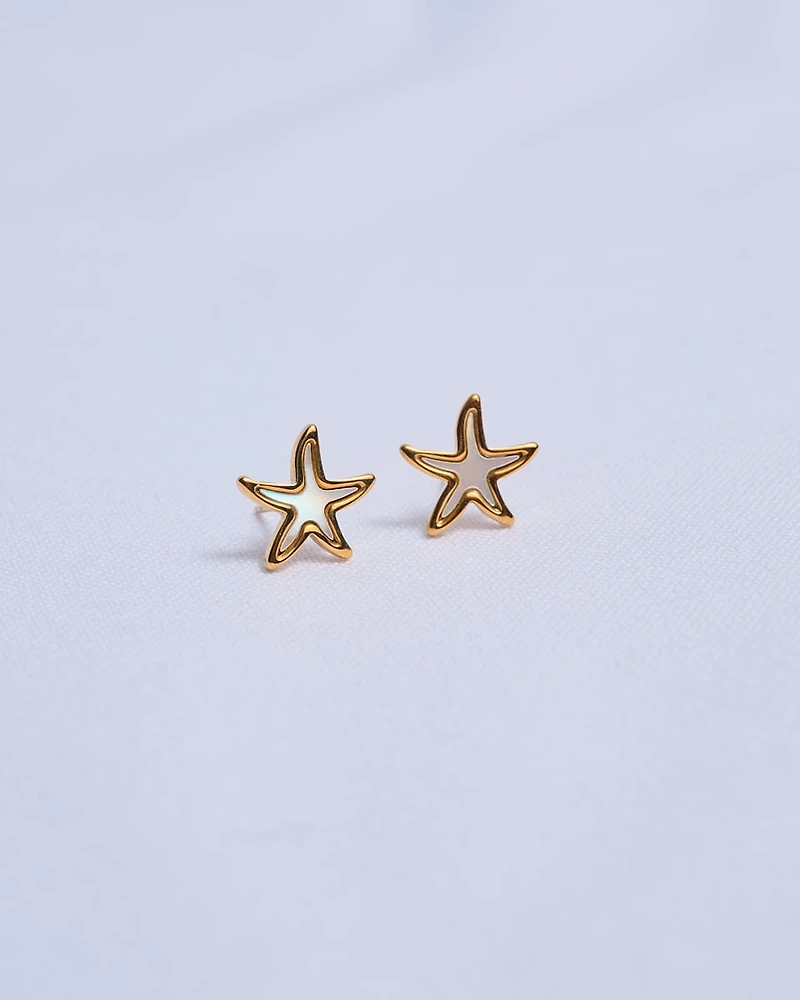 18K Plated Shell Star Earrings
