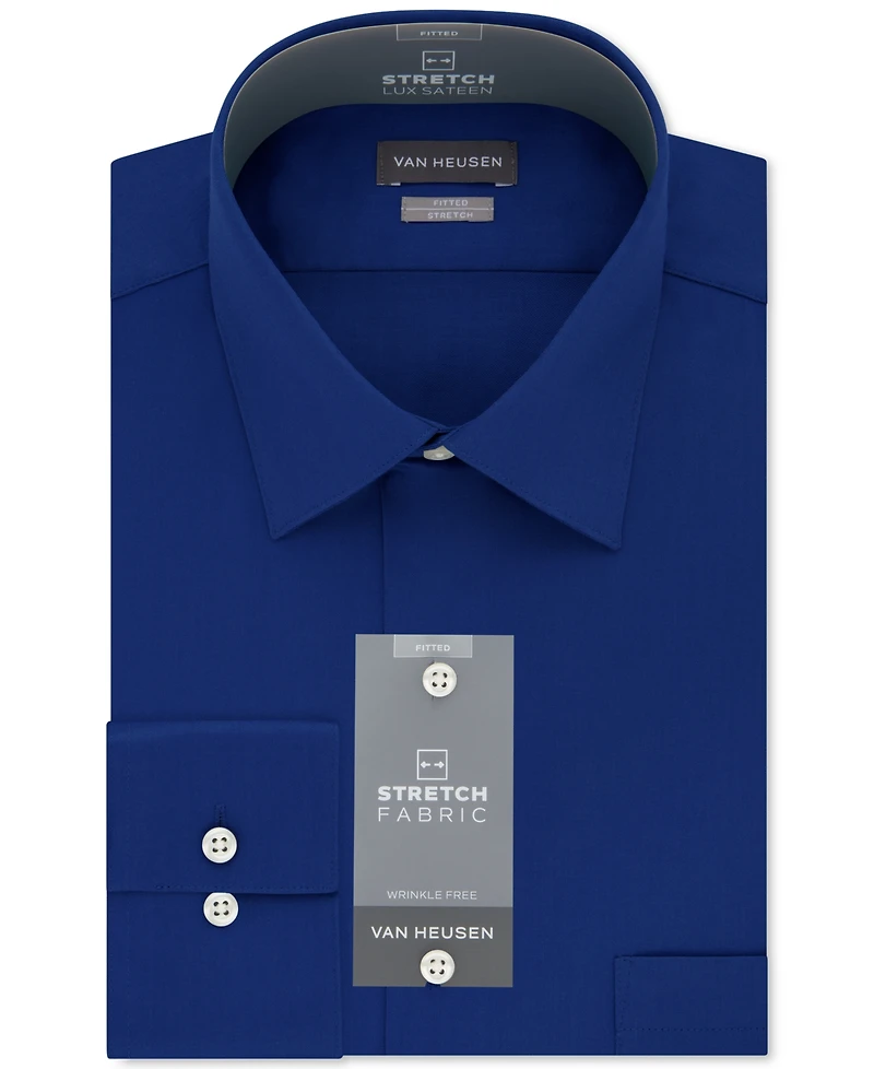 Van Heusen Men's Fitted Stretch Wrinkle Free Sateen Solid Dress Shirt