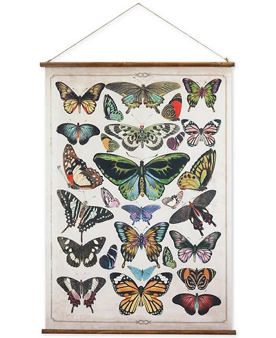 Canvas and Wood Scroll Wall Decor with Butterflies and Jute Hanger, Multicolor