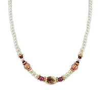 2028 Rose Gold-Tone Simulated Pearl Purple Crystal Flower Beaded Necklace 15" Adjustable