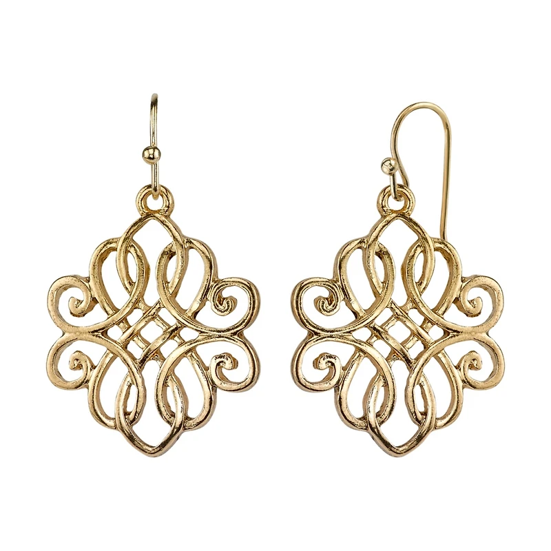 2028 Gold-Tone Filigree Drop Earrings