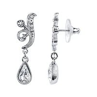 2028 Silver-Tone Crystal Teardrop Swirl Earrings