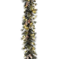 National Tree Company 9' x 10" Glitter Pine Garland with Cones, Snowflakes and 100 Clear Lights
