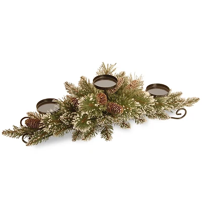 National Tree Company 30" Glittery Bristle Pine Centerpiece w/3 Candle Holders & 6 White Tipped Cones